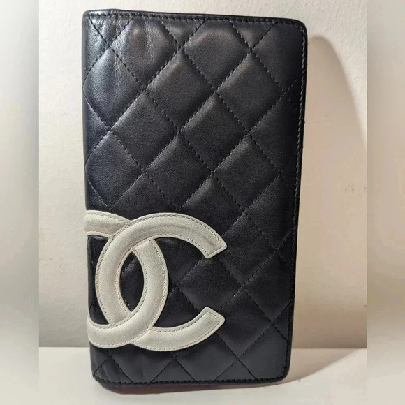 Authentic Chanel Quilted Leather Long Wallet - Black & Pink - Picture 1 of 15